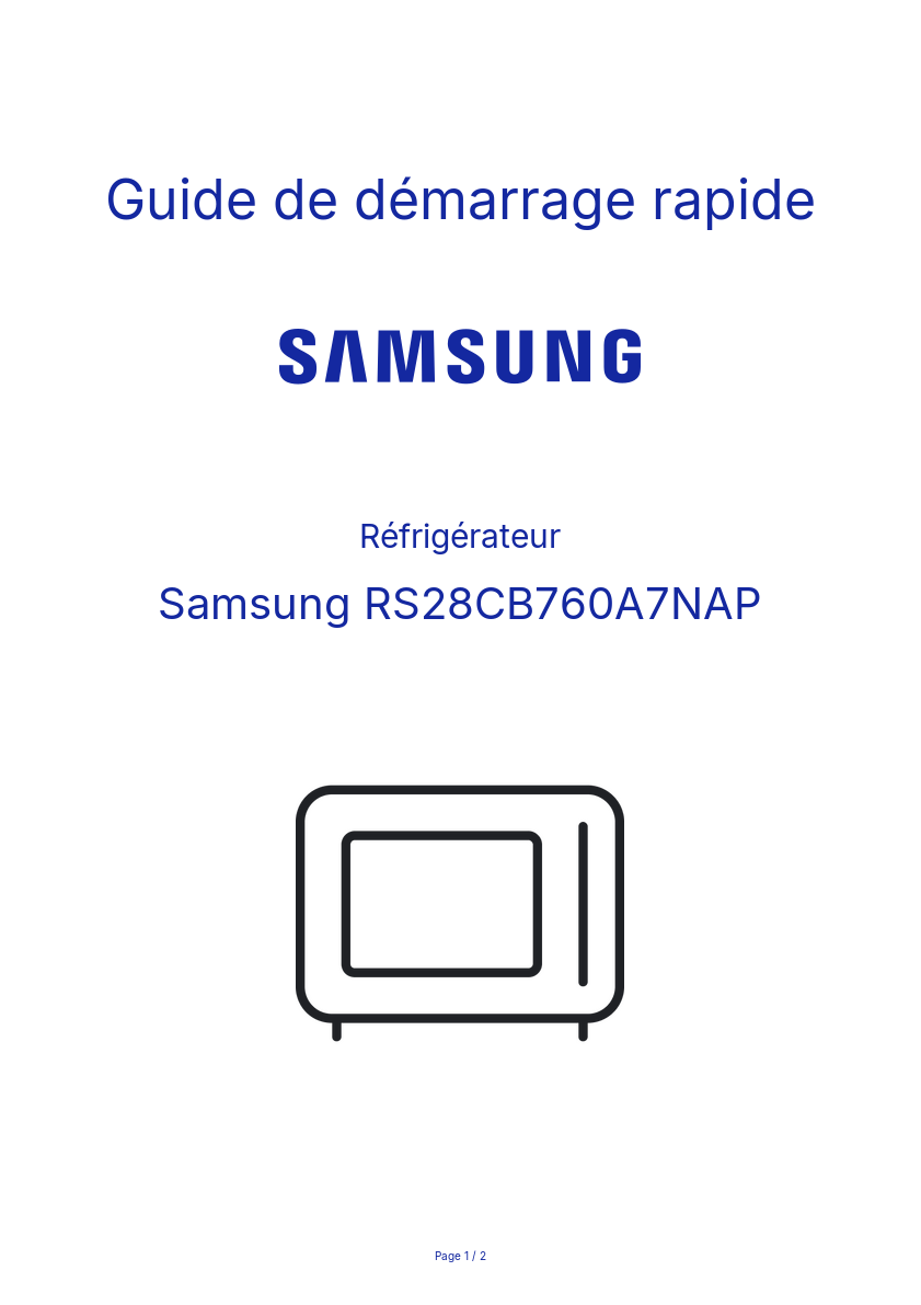 Page n°1 - Guide de démarrage rapide Samsung RS28CB760A7NAP