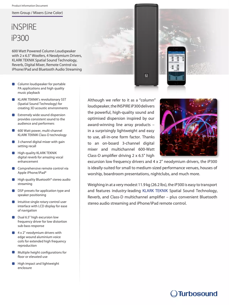Page n°1 - Fiche technique Turbosound iNSPIRE iP300
