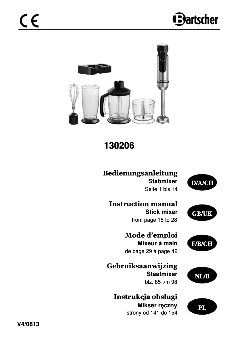 Page 1 de la notice Manuel utilisateur Bartscher 130206