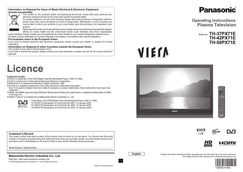 Image de la première page du manuel de l'appareil Viera TH-42PX71E