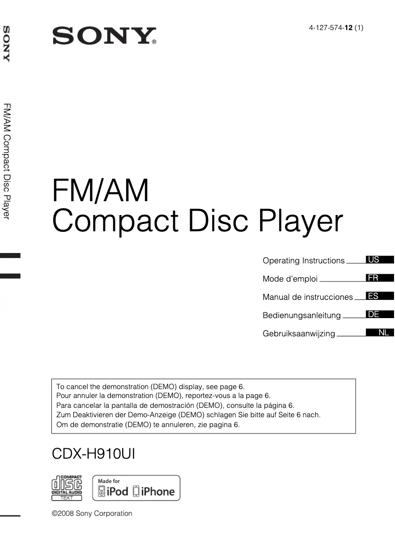 Image de la première page du manuel de l'appareil CDX-H910UI