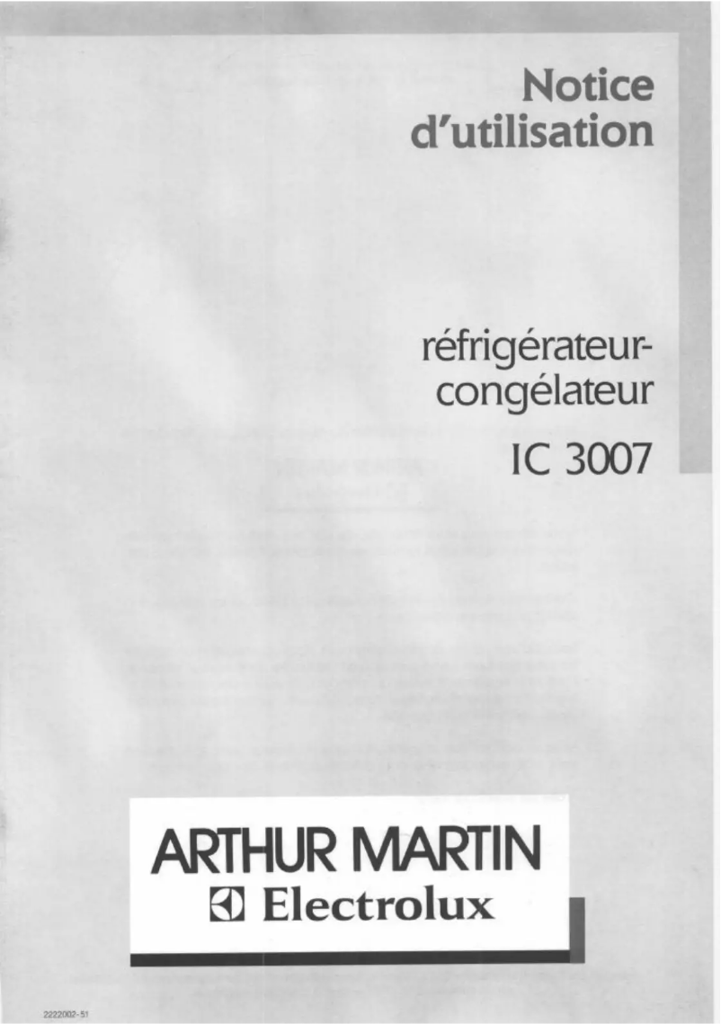Page 1 de la notice Manuel utilisateur Arthur Martin-Electrolux IC3007-1
