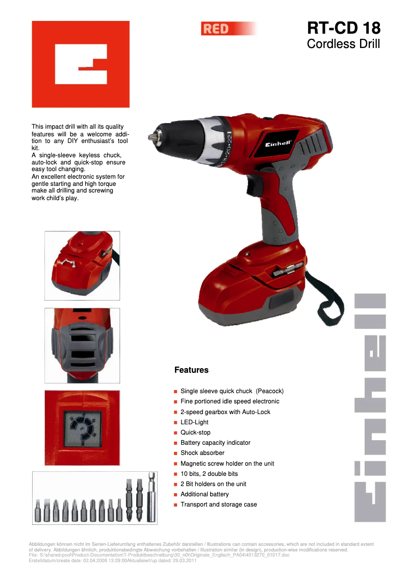 Página 1 del manual Manual de usuario Einhell RT-CD 18