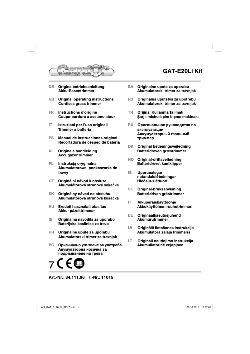 Page n°1 - Manuel utilisateur Gardol GAT-E 20 Li Kit