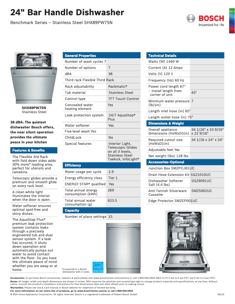 Page n°1 - Fiche technique Bosch SHX89PW75N