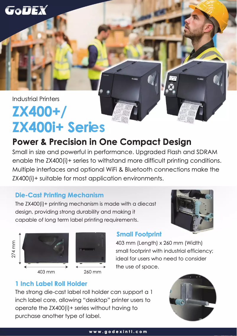 Page 1 de la notice Brochure Godex ZX430i+