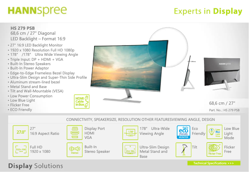 Page 1 de la notice Label énergétique Hannspree HS 279 PSB