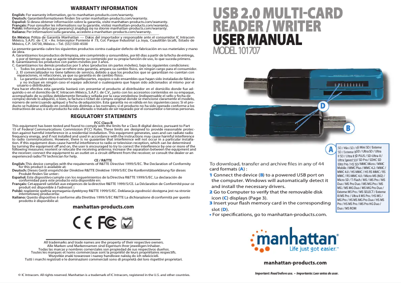 Page 1 de la notice Manuel utilisateur Manhattan 101707