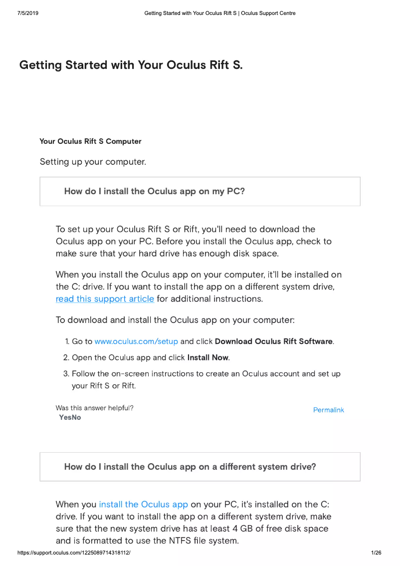 Image de la première page du manuel de l'appareil Rift S