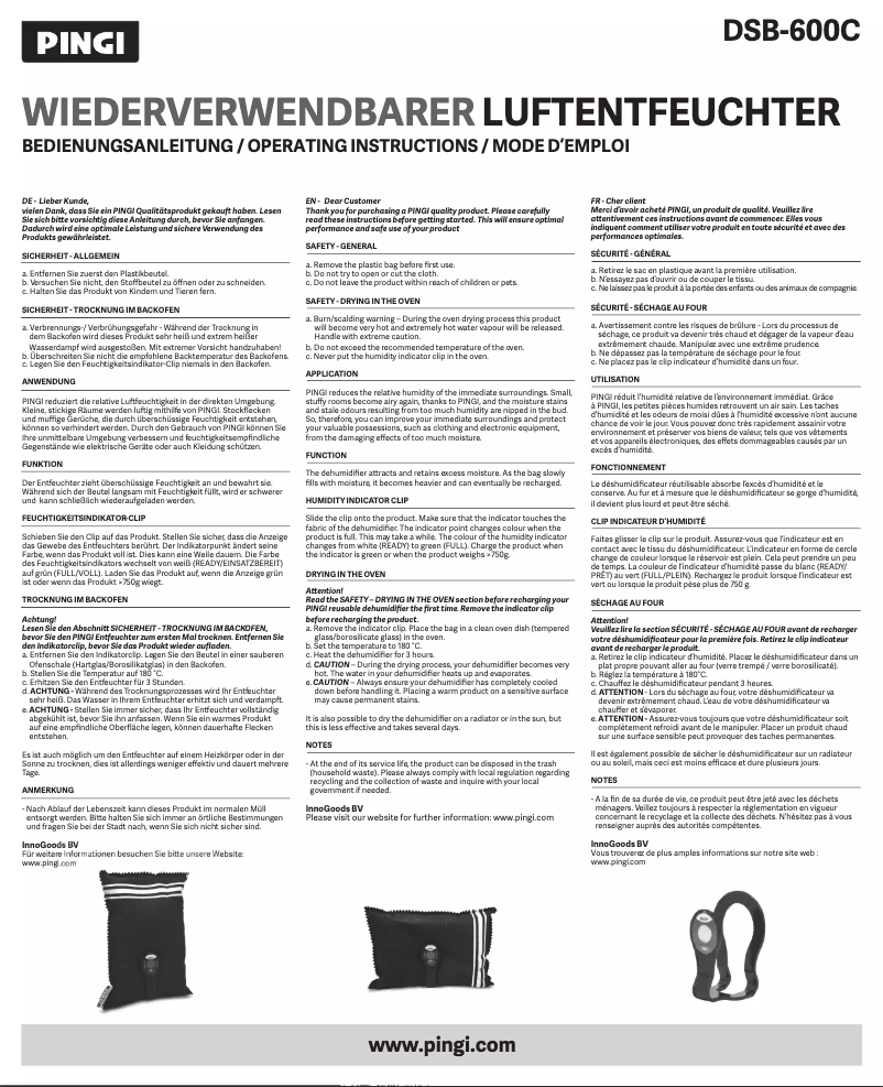 Page 1 de la notice Manuel utilisateur Pingi DSB-600C