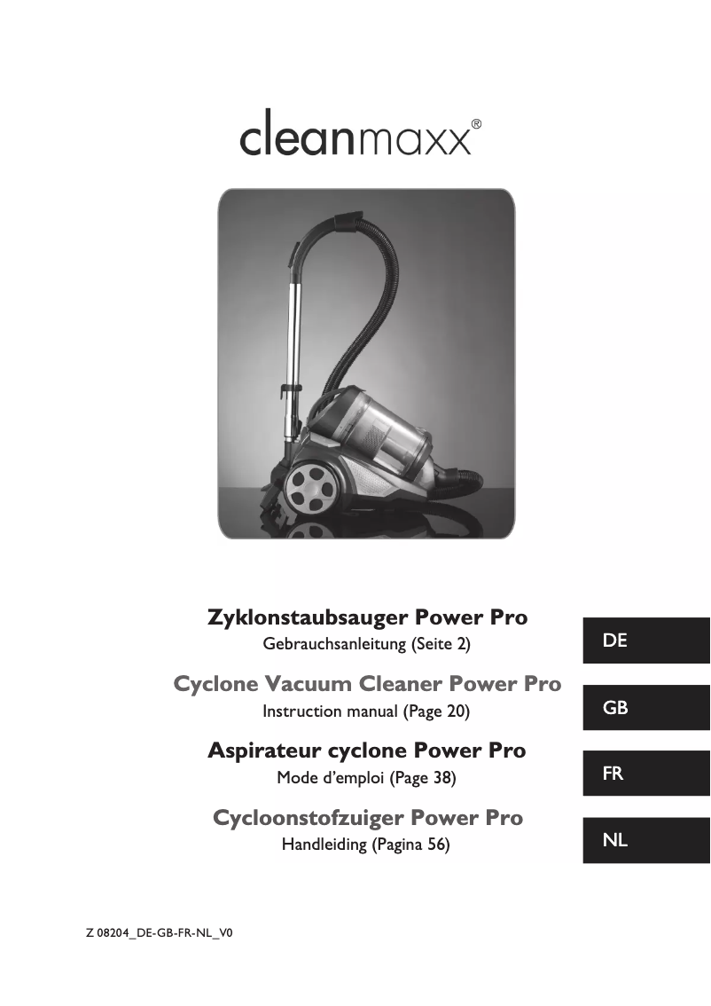 Página 1 del manual Manual de usuario Cleanmaxx Cycloon Power Pro Z 08204