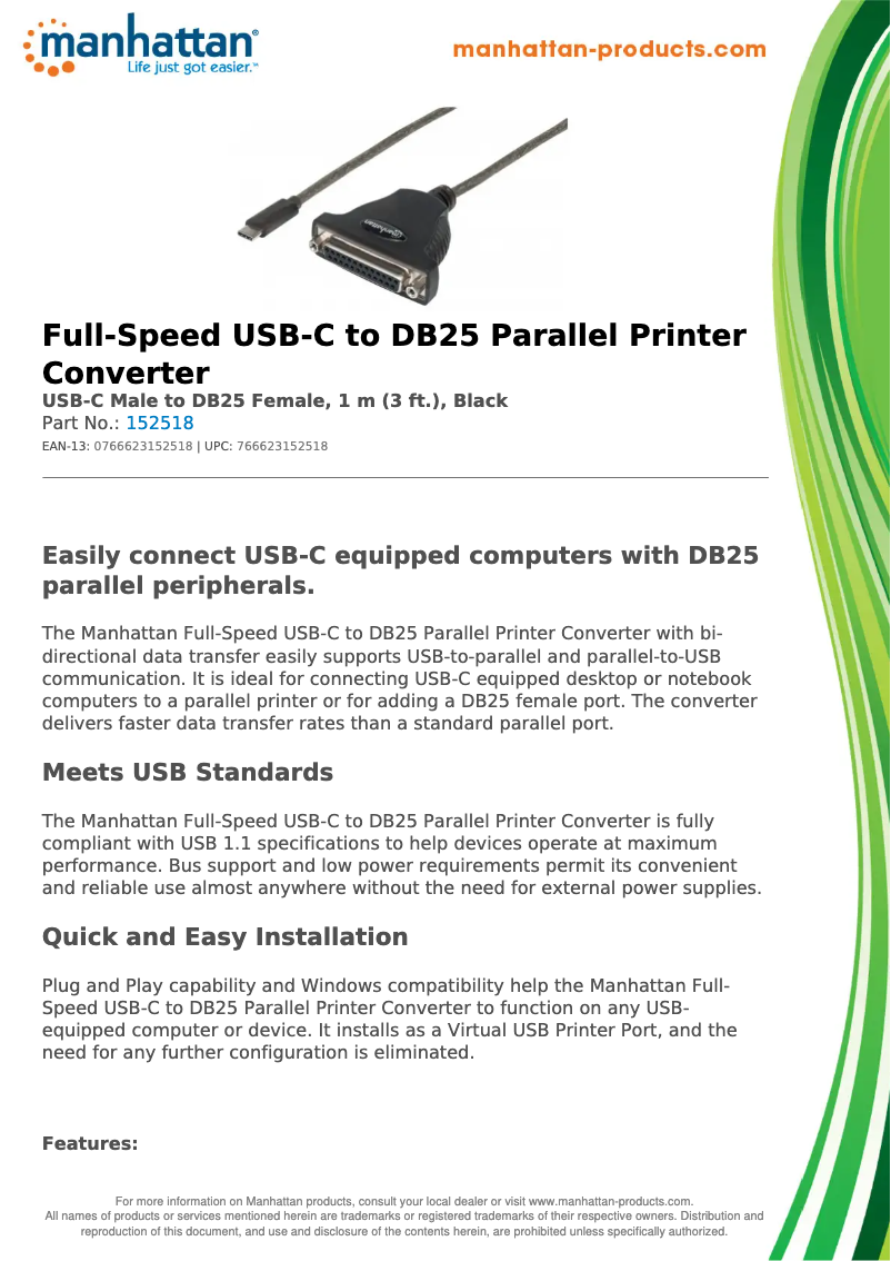 Page 1 de la notice Fiche technique Manhattan 152518