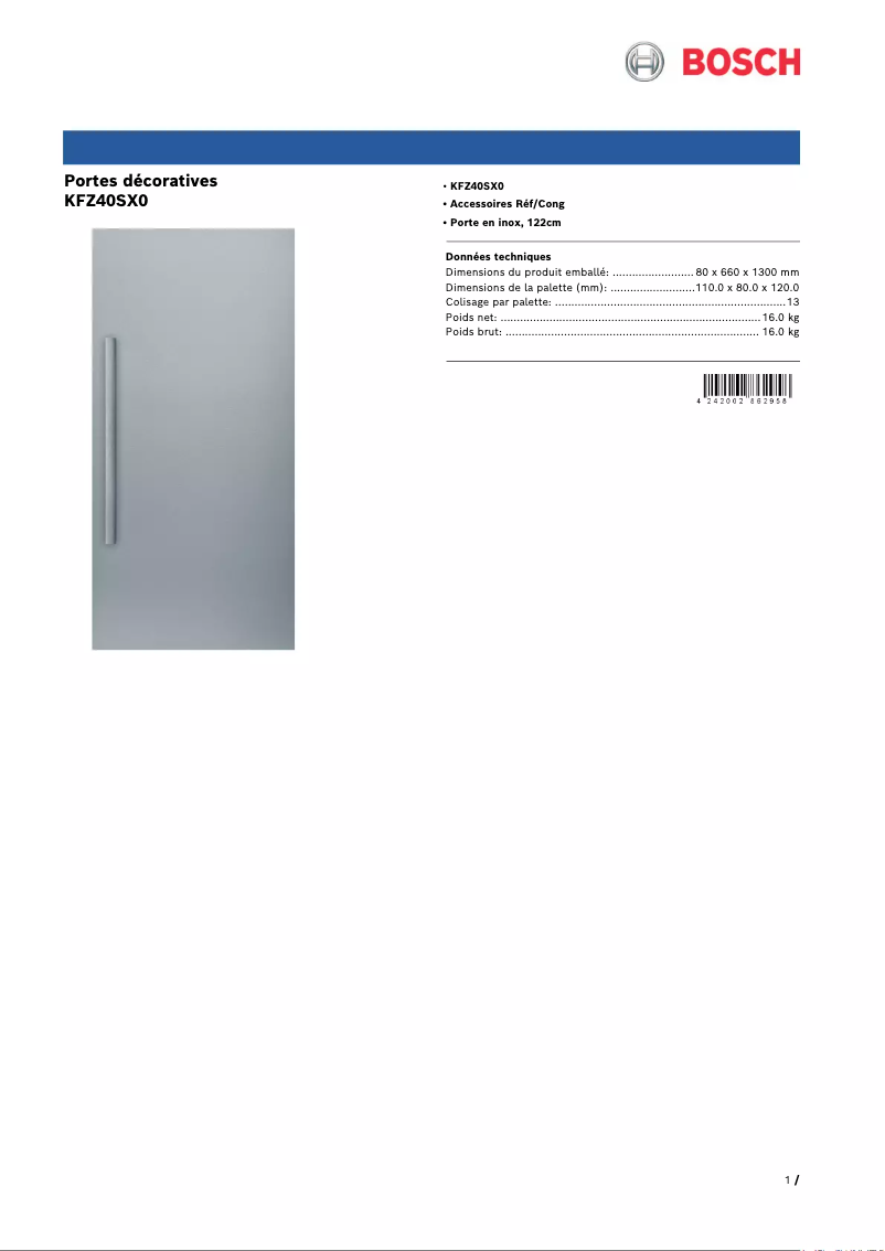 Page 1 de la notice Manuel utilisateur Bosch KFZ40SX0