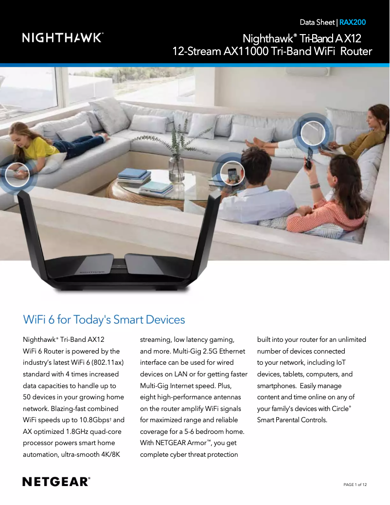 Page 1 de la notice Fiche technique Netgear Nighthawk RAX200