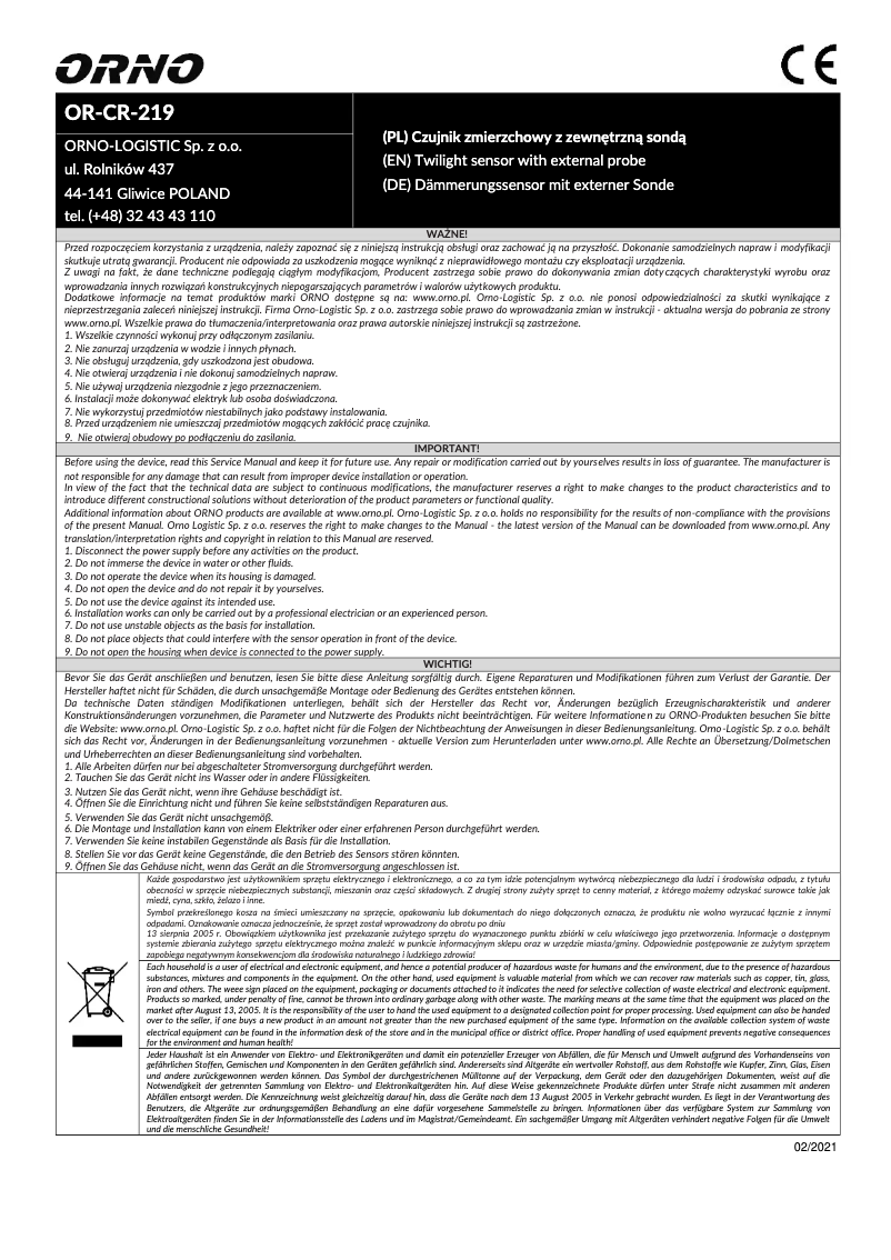Image de la première page du manuel de l'appareil OR-CR-219
