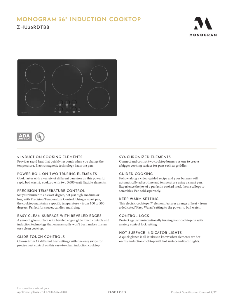 Page n°1 - Fiche technique Monogram ZHU36RDTBB