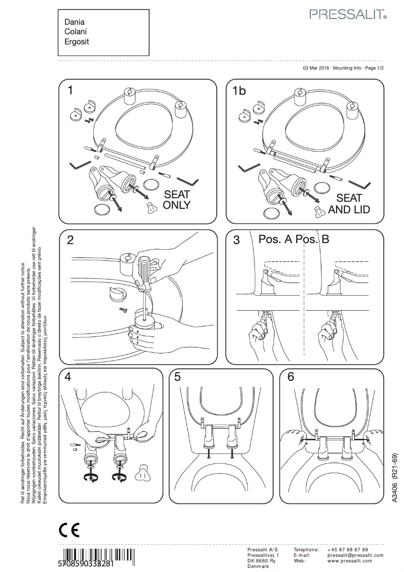 Page 1 de la notice Manuel utilisateur Pressalit Projecta Pro