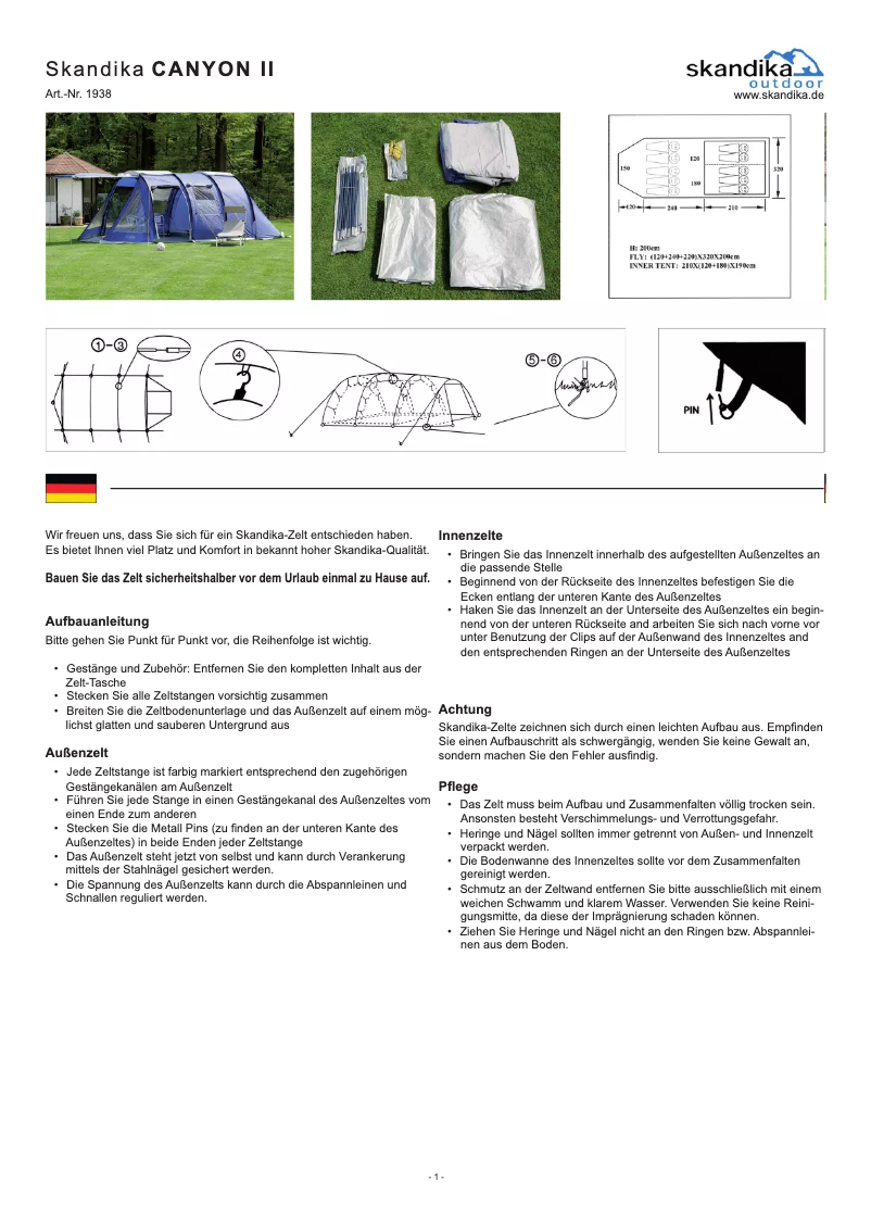 Page n°1 - Manuel utilisateur Skandika Canyon II