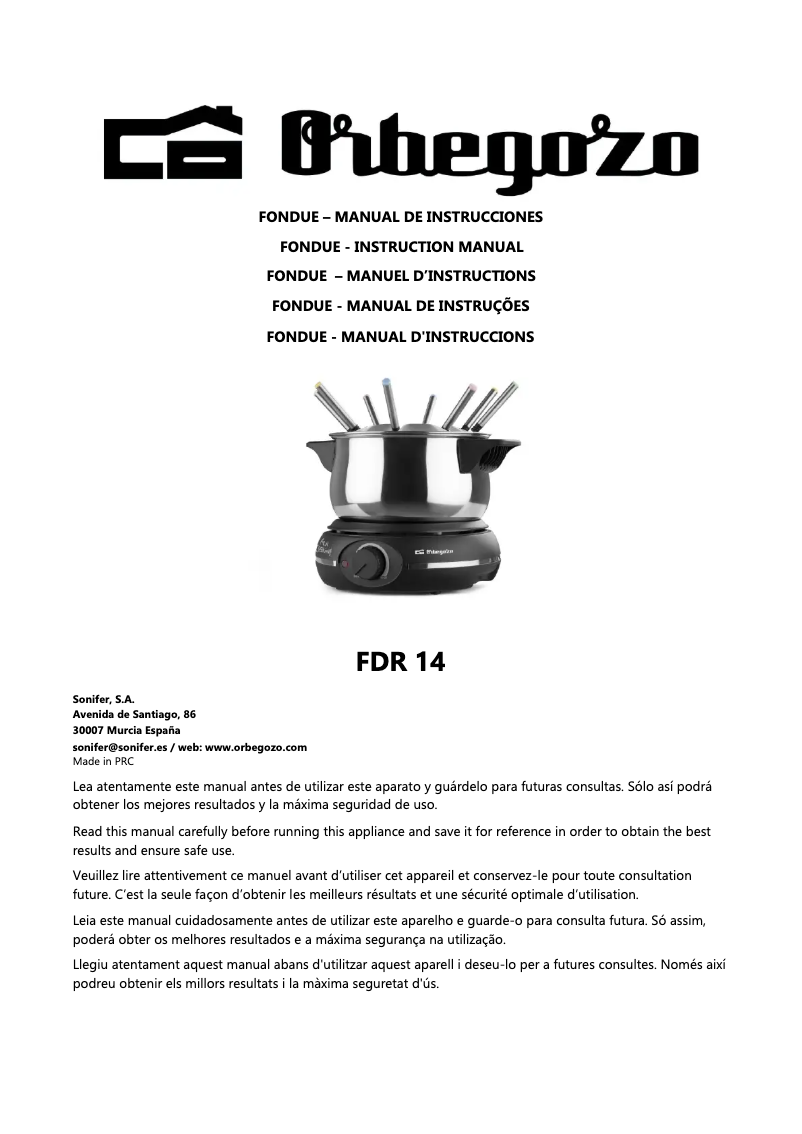 Page 1 de la notice Manuel utilisateur Orbegozo FDR 14