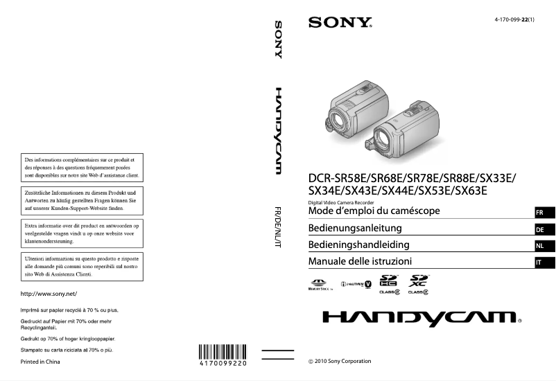 Page n°1 - Manuel utilisateur Sony DCR-SX63E