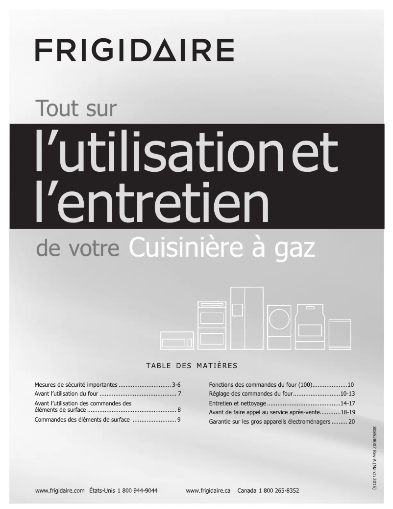 Page 1 de la notice Manuel utilisateur Frigidaire FFGF3011RS