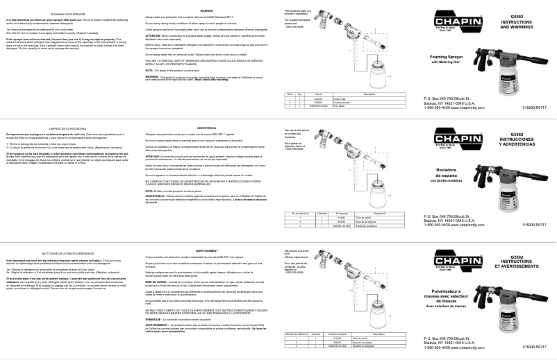 Page n°1 - Manuel utilisateur Chapin G5502