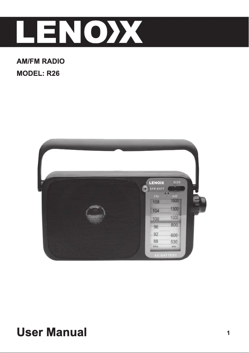 Page 1 de la notice Manuel utilisateur Lenoxx R26
