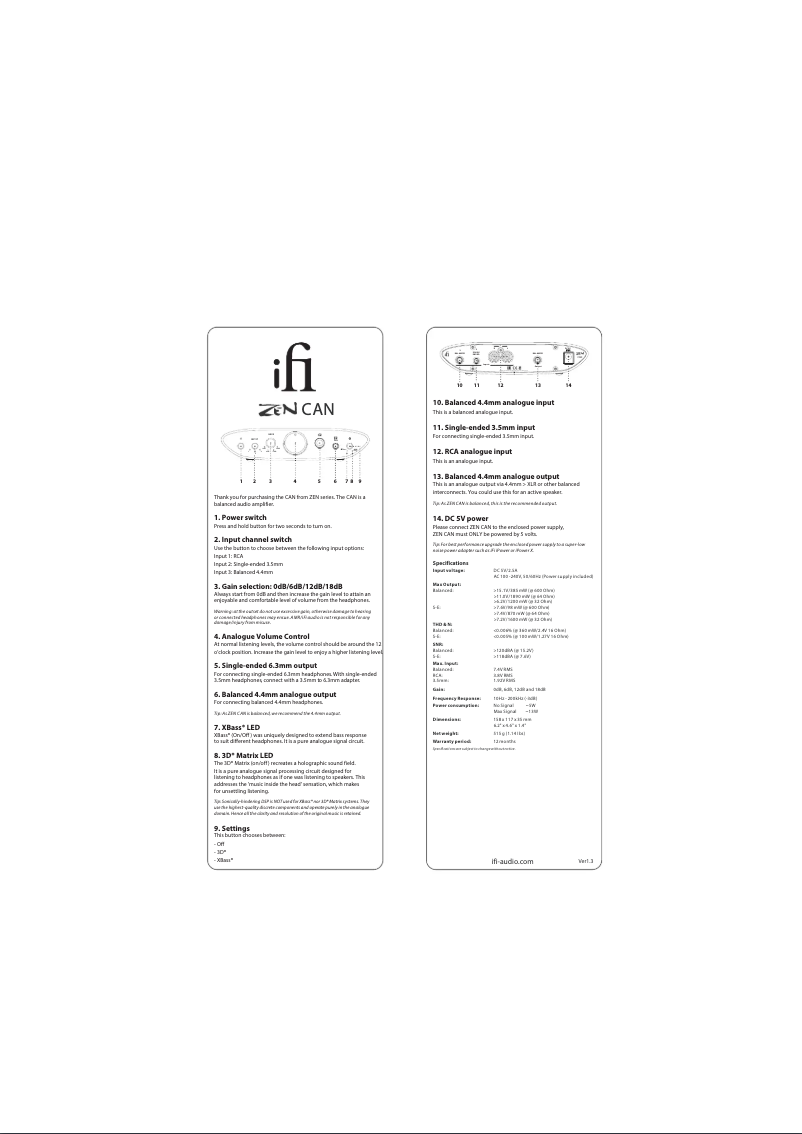 Page 1 de la notice Manuel utilisateur iFi Audio ZEN CAN