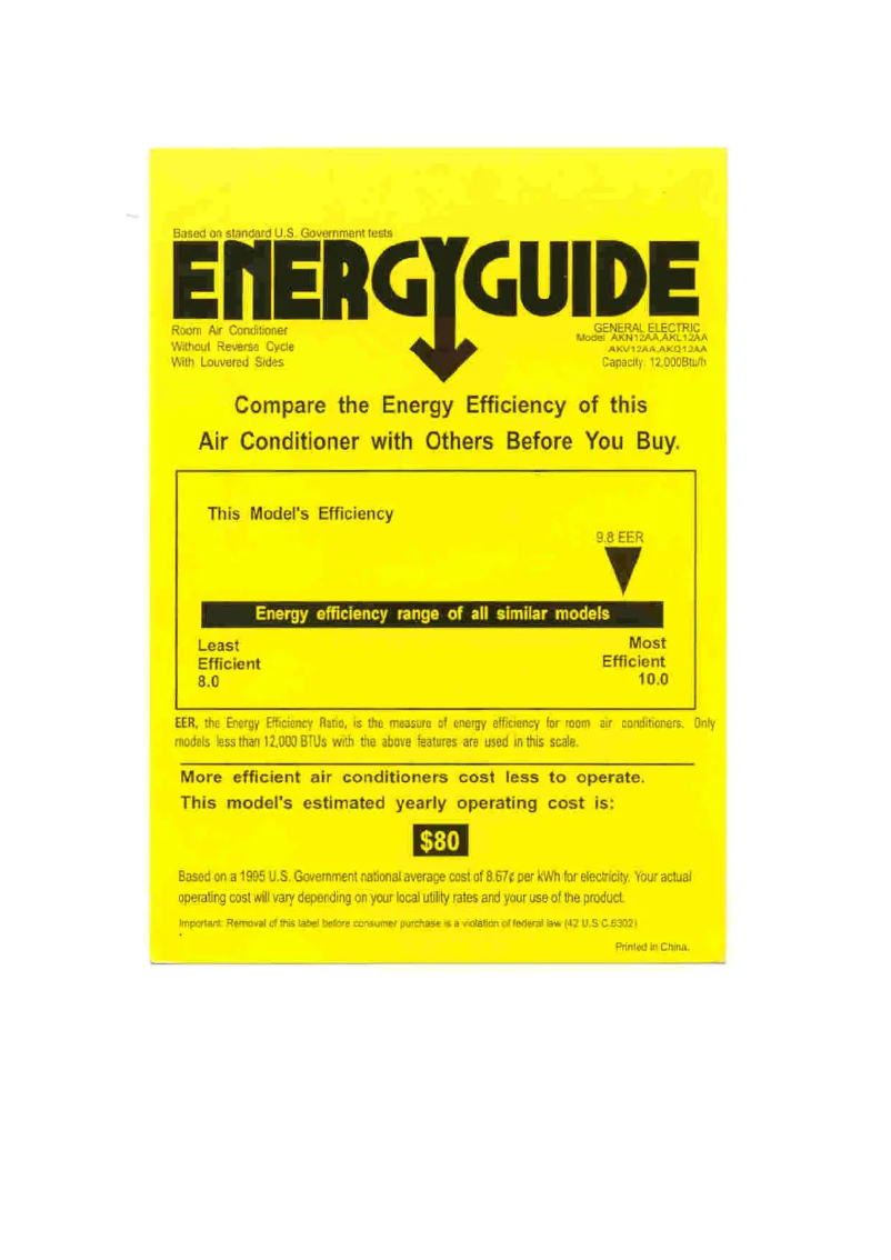 Page n°1 - Label énergétique GE AKV12AA