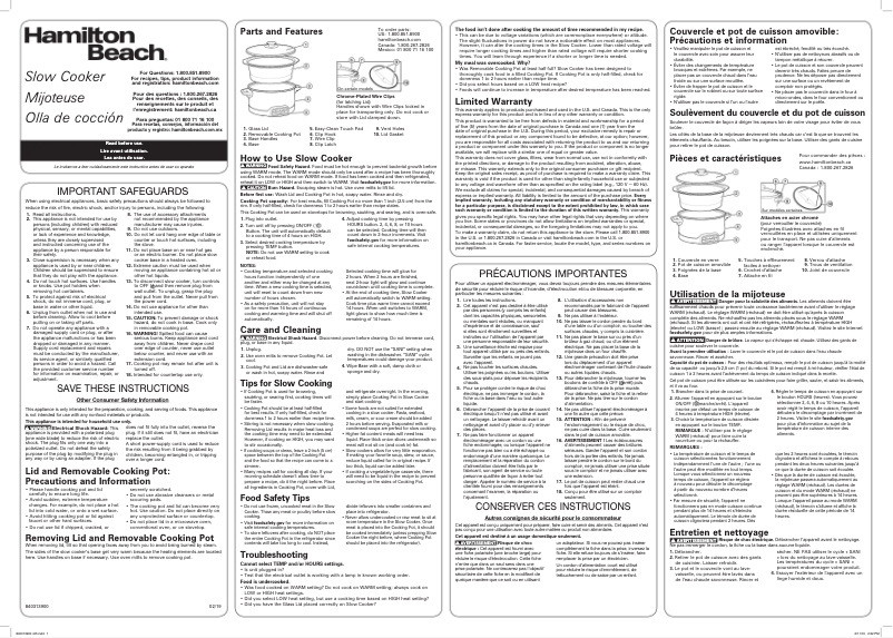 Page n°1 - Manuel utilisateur Hamilton Beach 33662