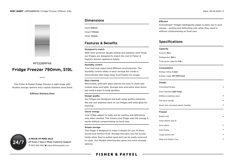 Page n°1 - Fiche technique Fisher & Paykel RF522BRGX6