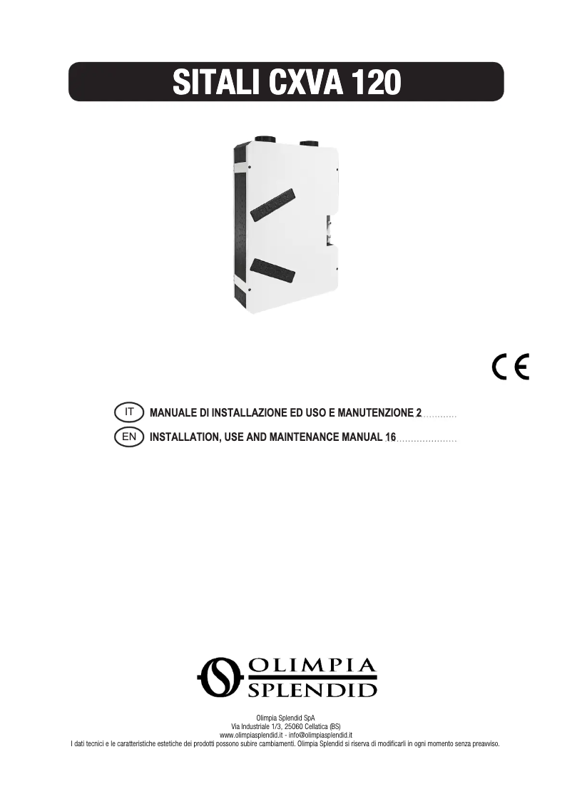 Page n°1 - Manuel utilisateur Olimpia Splendid Sitali CX 120