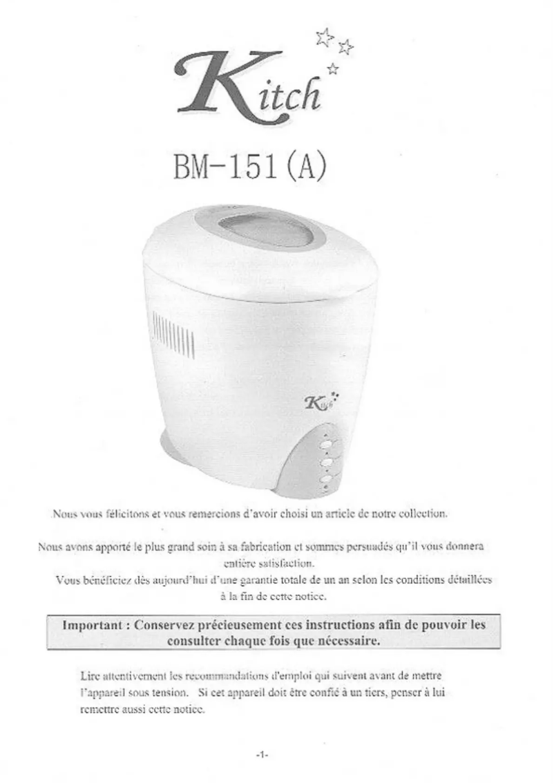 Page n°1 - Manuel utilisateur Kitch BM-151