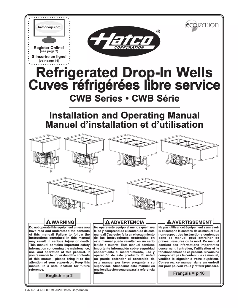 Page 1 de la notice Manuel utilisateur Hatco CWB-1