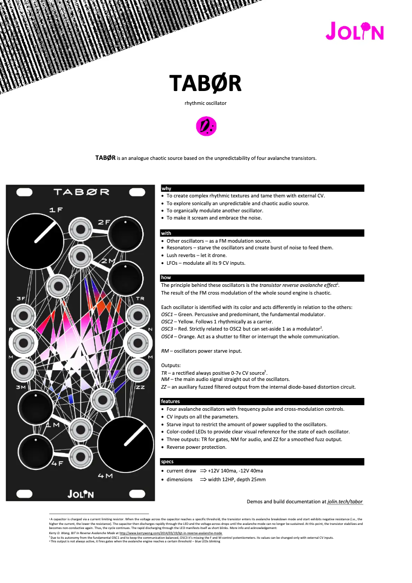 Page 1 de la notice Manuel utilisateur Jolin Tabor