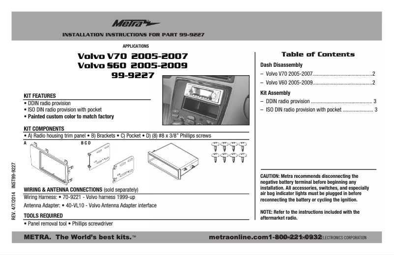 Page n°1 - Manuel utilisateur Metra 99-9227