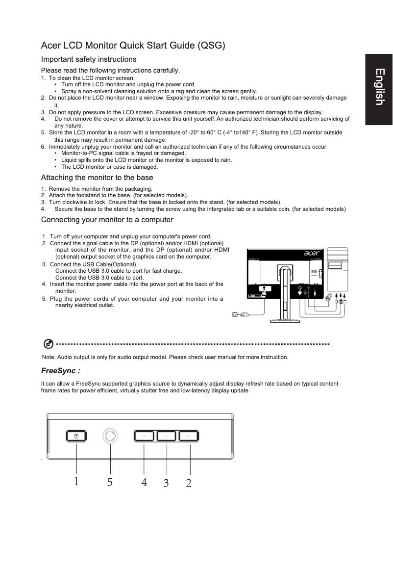 Página 1 del manual Guía de inicio rápido Acer XF270HB
