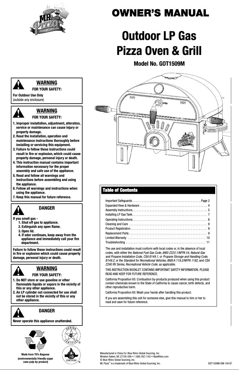Page 1 de la notice Manuel utilisateur Mr. Pizza GOT1509M