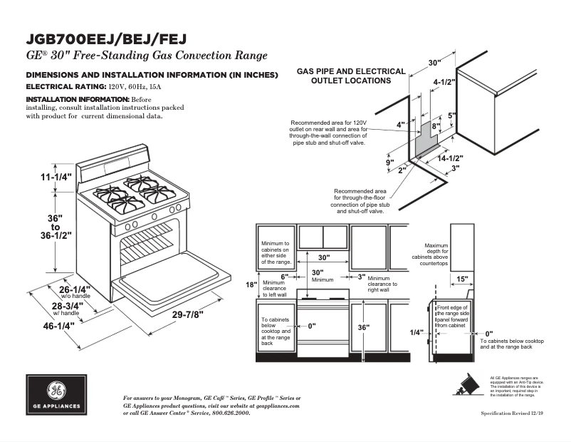 Page 1 de la notice Fiche technique GE JGB700BEJTS