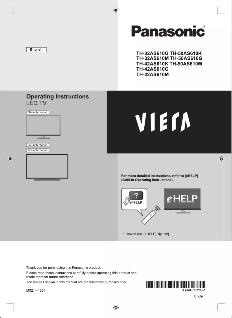 Page n°1 - Manuel utilisateur Panasonic TH-32AS610M