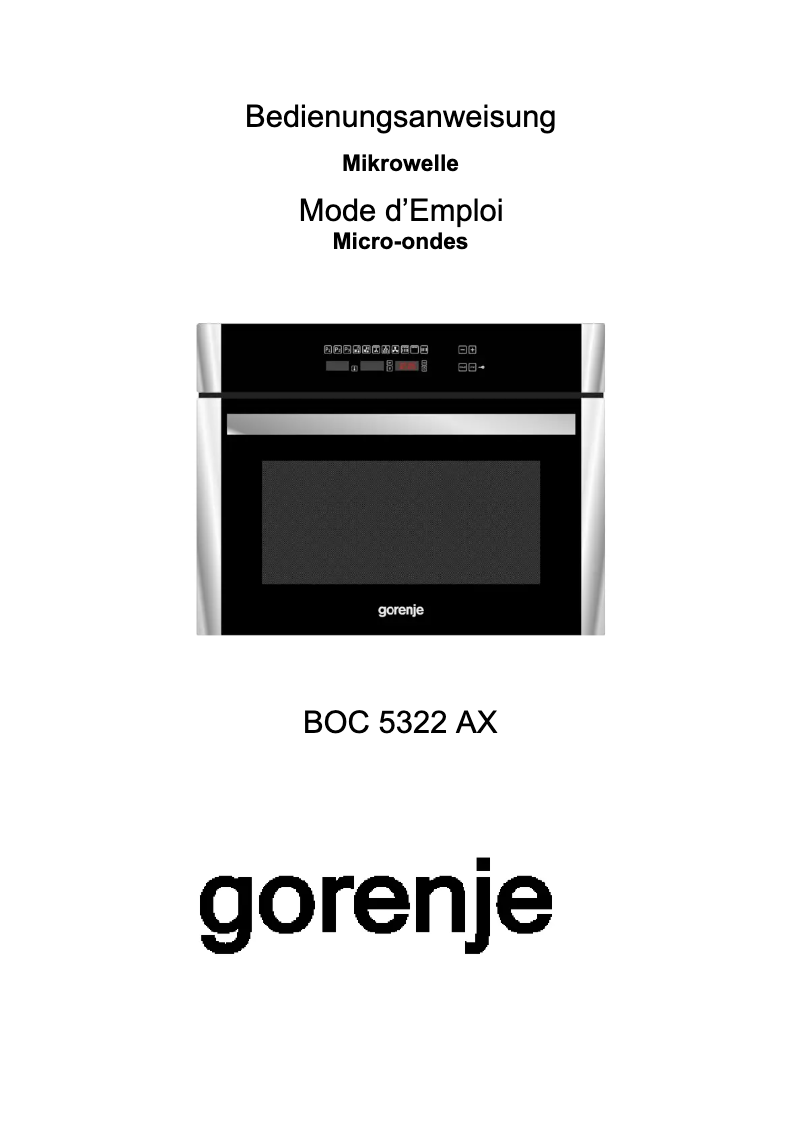 Page n°1 - Manuel utilisateur Gorenje BOC 5322 AX