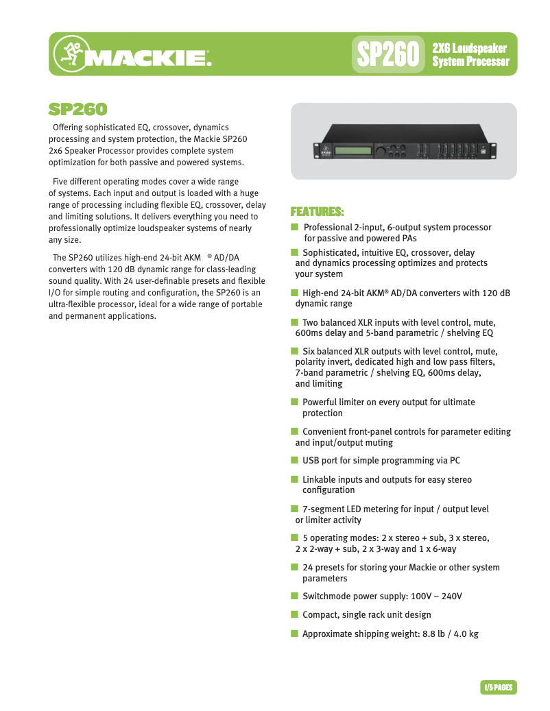 Page n°1 - Fiche technique Mackie SP260