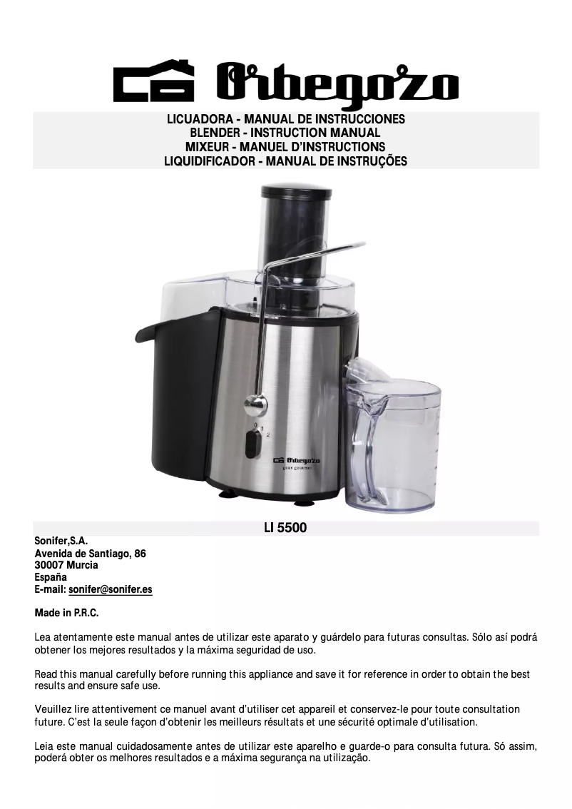 Page 1 de la notice Manuel utilisateur Orbegozo LI 5500
