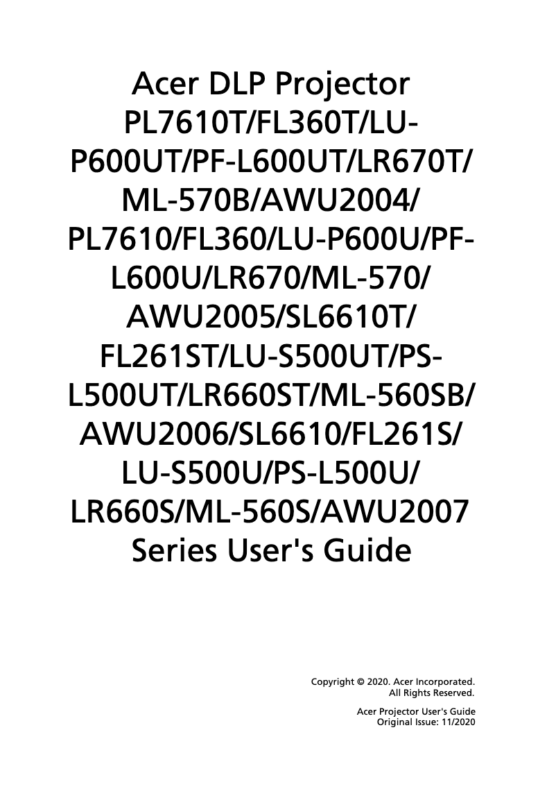 Page n°1 - Manuel utilisateur Acer LU-P600UT