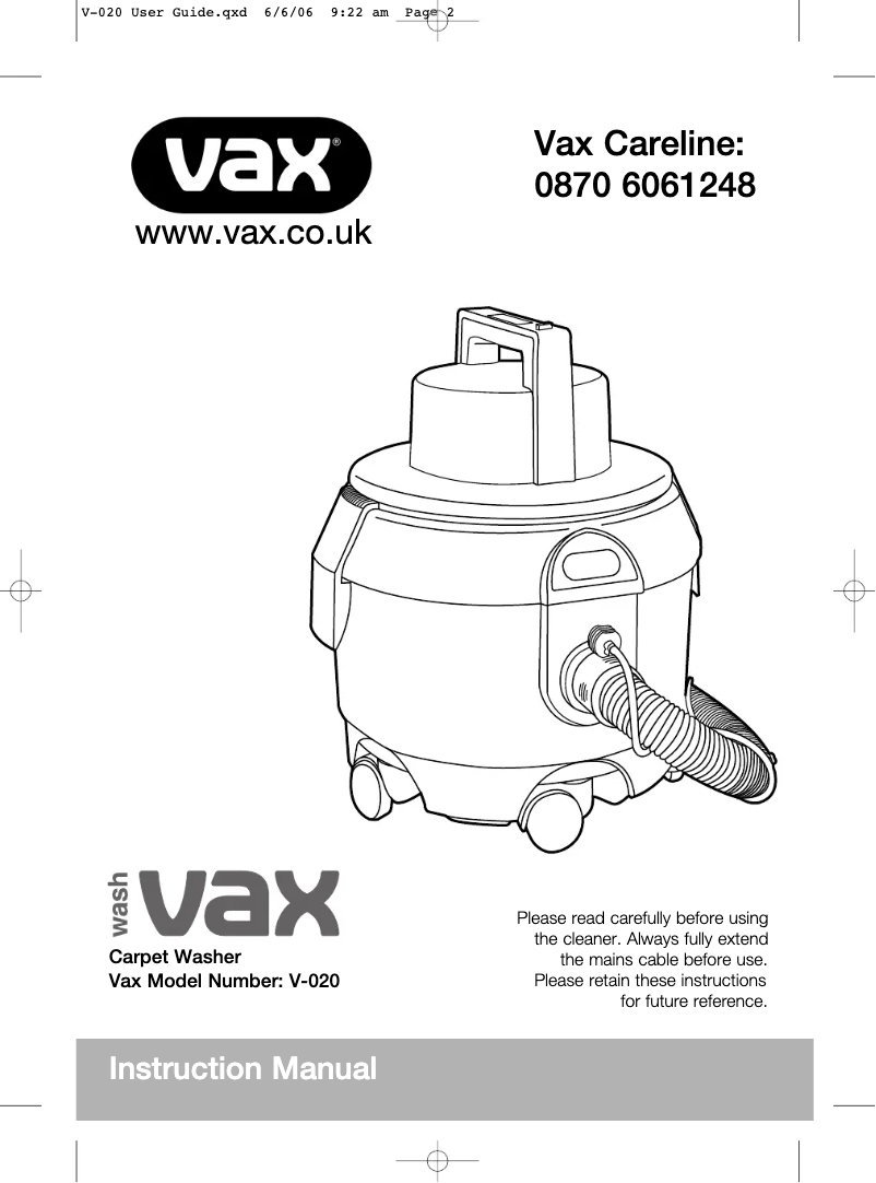 Página 1 del manual Manual de usuario Vax WashSeries V-020P