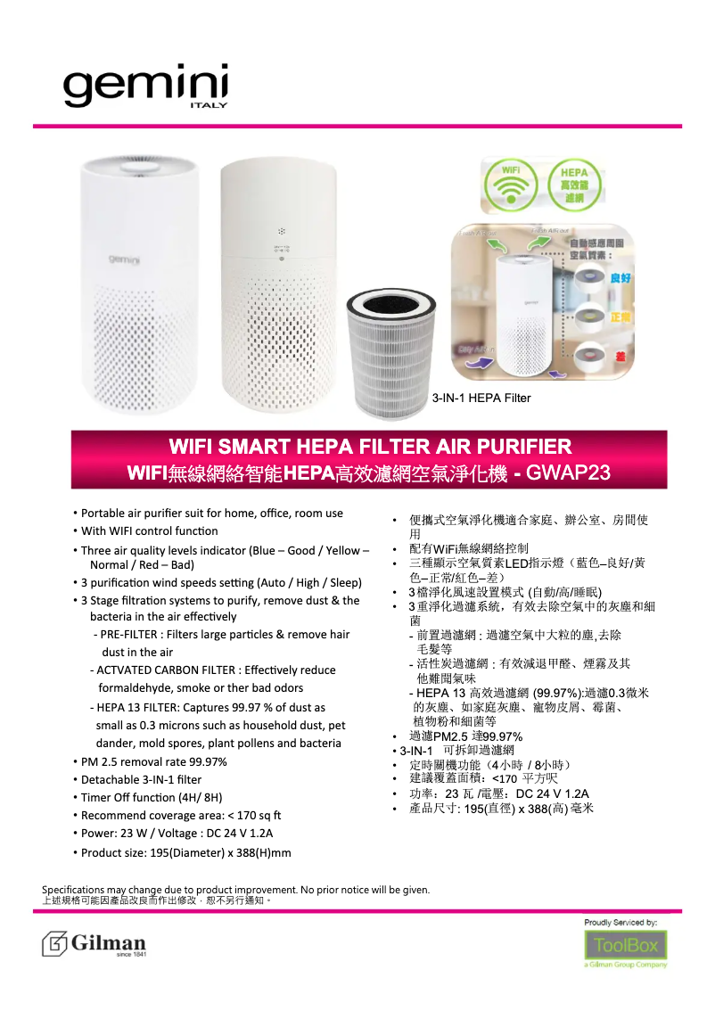 Page 1 de la notice Manuel utilisateur Gemini GWAP23