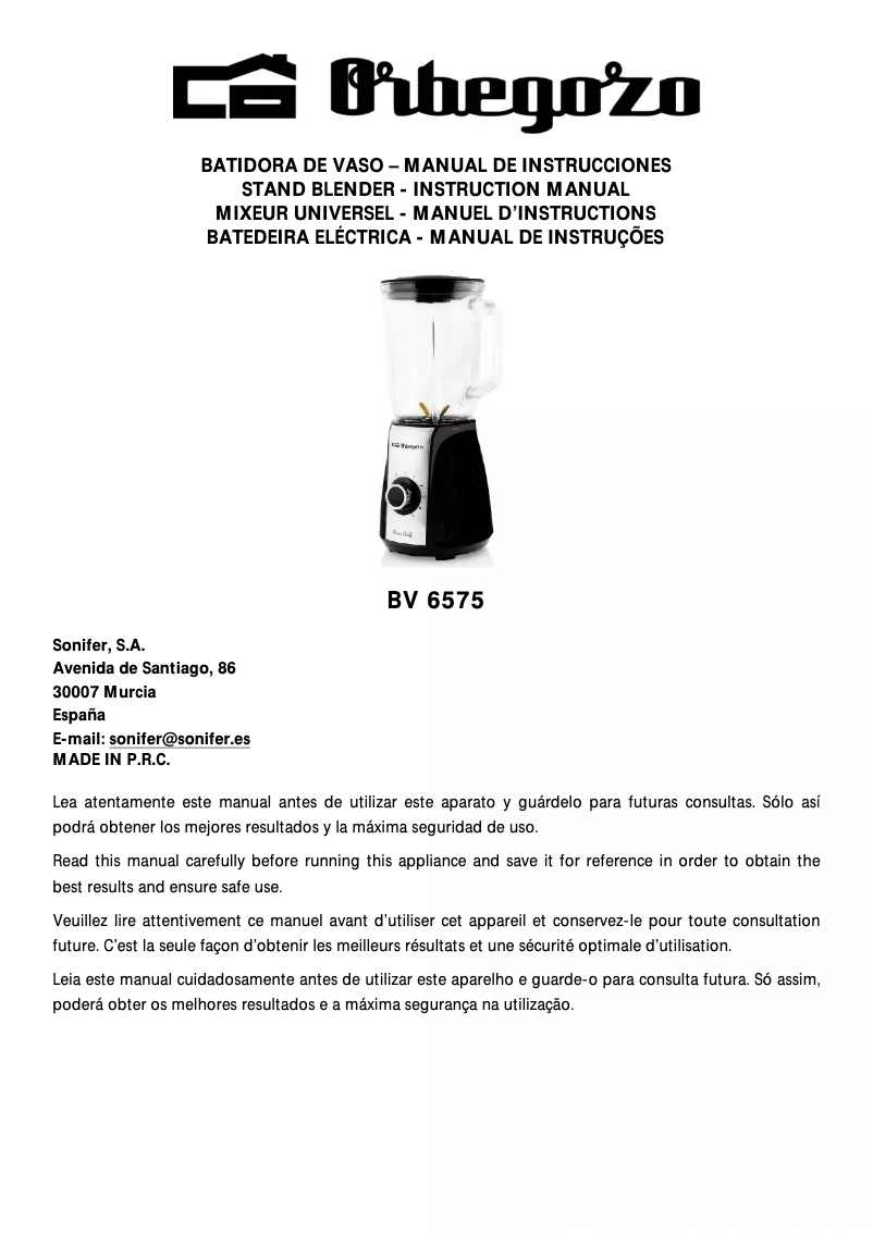 Page 1 de la notice Manuel utilisateur Orbegozo BV 6575