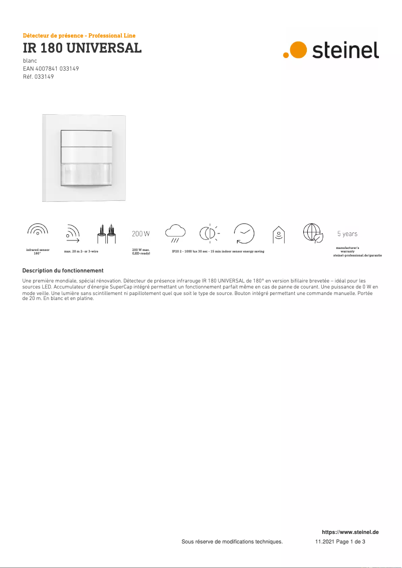 Image de la première page du manuel de l'appareil IR 180 Universal