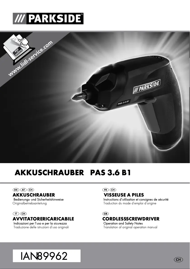 Page 1 de la notice Manuel utilisateur Parkside PAS 3.6 B1