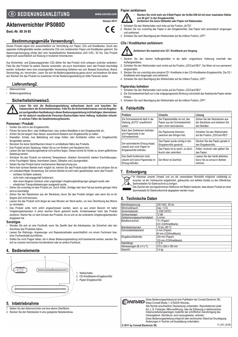 Page 1 de la notice Manuel utilisateur Conrad IPS080D
